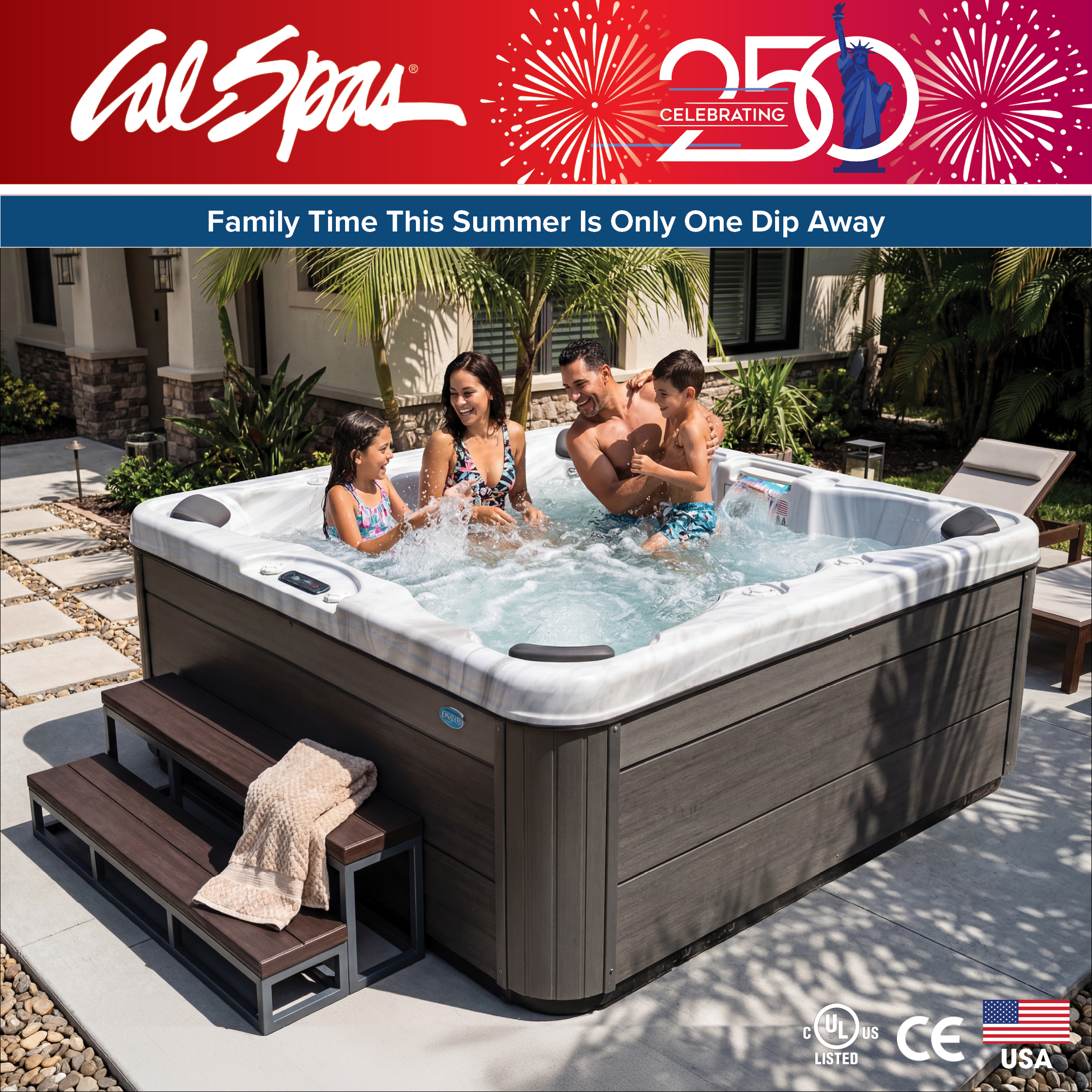 Calspas hot tub being used in a family setting - Milford